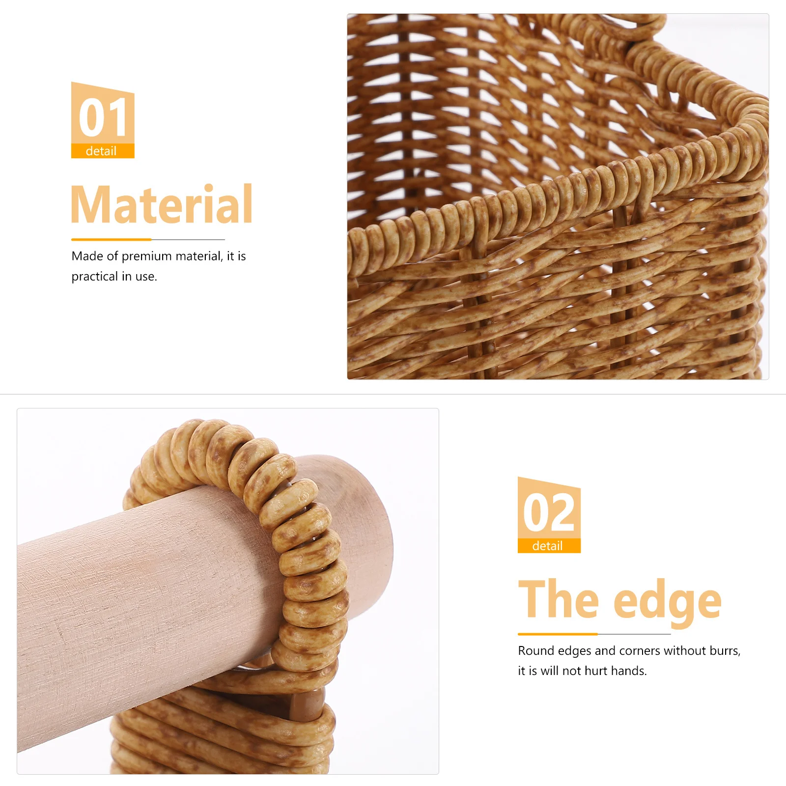 

Organization Woven Basket Light Luxury Decor Bread Rattan Picnic Wicker with Handle