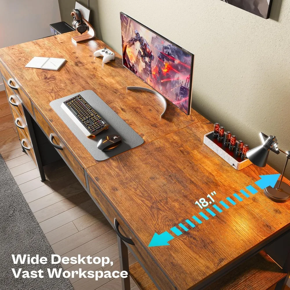 مكتب مكتب واسع 63 مع 6 أدراج، وحدة تخزين زاوية، وتصميم قابل للعكس للاستخدام المنزلي #4