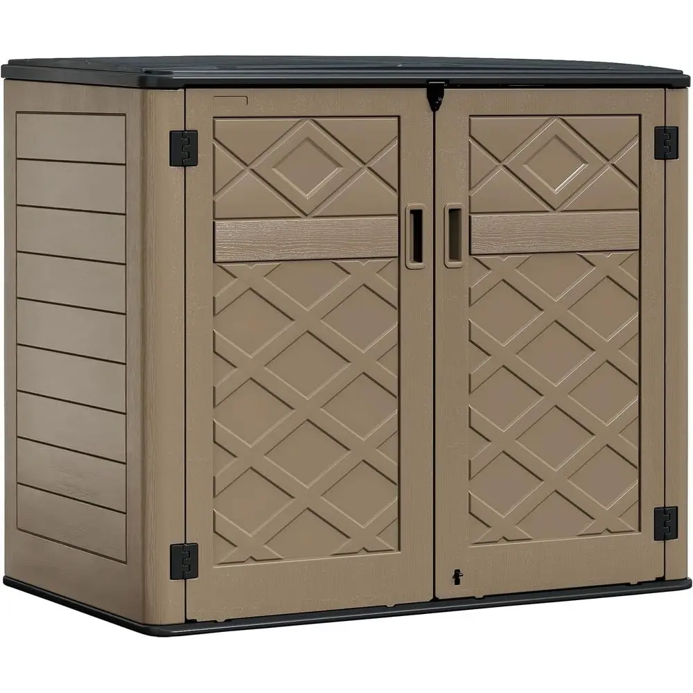 

Большой коричневый уличный шкаф для хранения газонокосилок и принадлежностей для патио