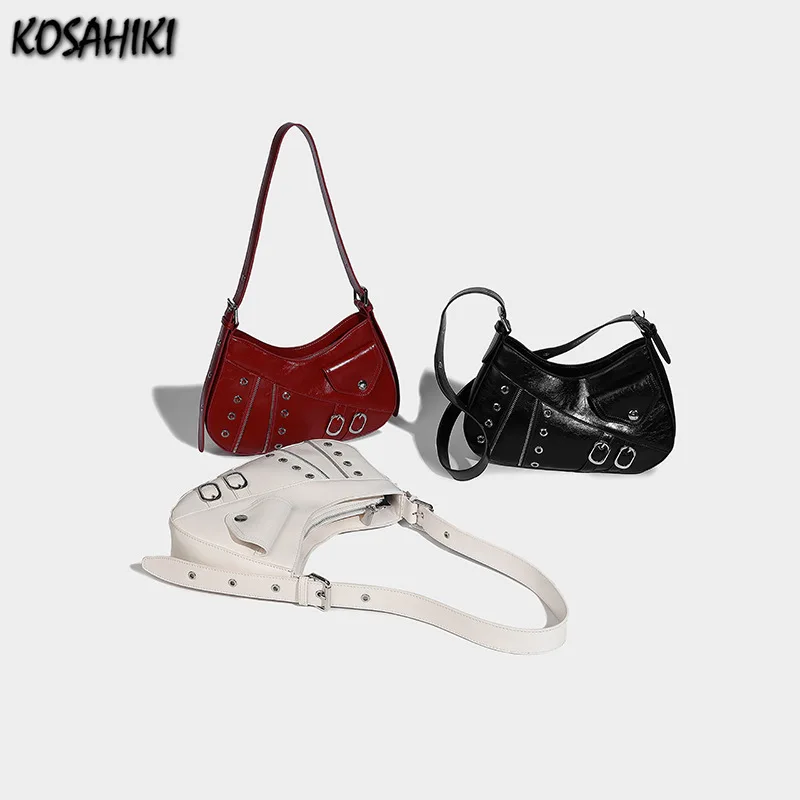 Y2k Fashion Office Lady Crossbody Bag Pu Leather Punk Simple Handbags Women Vintage All Match Chic Shoulder Bags Luxury Design