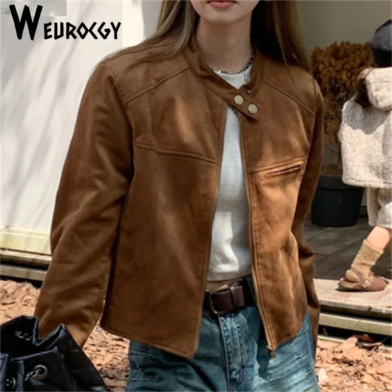 Women Retro Short Outerwear 2023 Autumn Winter Retro New Style High Sense Cardigan Loose Long Sleeve Lapel Windproof Jacket