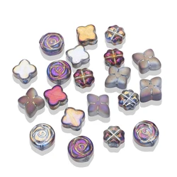 20 Pcs Crystal Glass Pendants Beads Cross Rhomboid Round Rose Flower Shape Mixed DIY Making Earing Necklace Jewelry Accessories