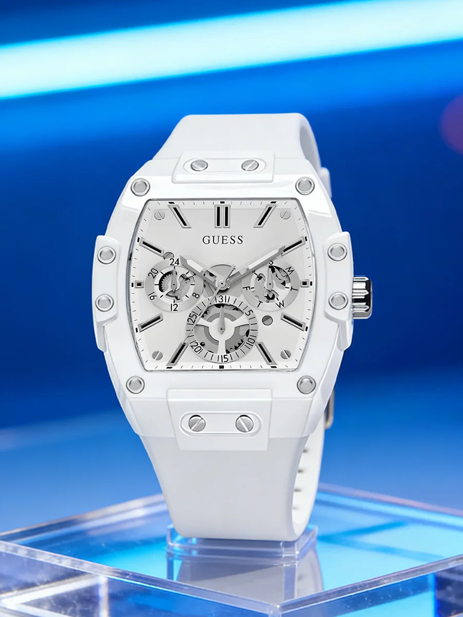 Relojes GUESS para Hombre, Originales de Lujo, Esqueleto Blanco, Multifunción, Cuarzo, Cronógrafo, Correa de Silicona, Deportivos y Elegantes
