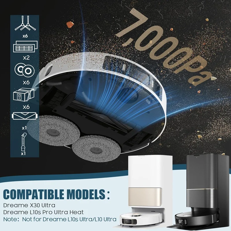ABBK-ملحقات لـ Dreame L10s Pro Ultra Heat / X30 Ultra Robot Vacuum Cleaner، الفرشاة الرئيسية، أكياس الغبار، المناديل، المرشحات