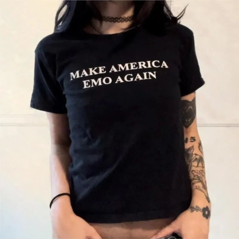 

2000-е Эстетическая одежда в стиле Y2k, футболка с короткими рукавами и буквенным принтом, женские укороченные топы, футболка в стиле эмо для девочек, панк, детская футболка, женская одежда
