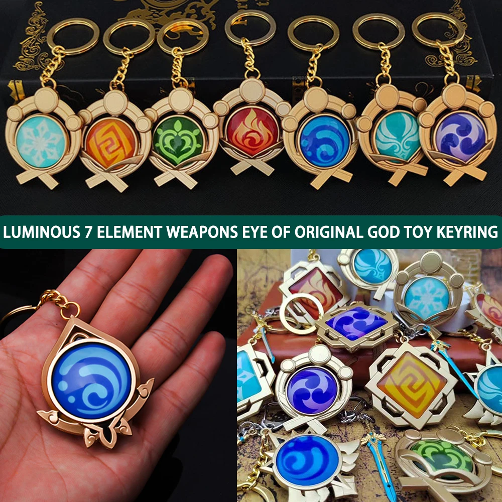 

Game Genshin Impact Vision Lnazuma Ganyu Keqing Wendi Xiao Keychain Luminous Weapons Eye Of Original God Toy KeyRing