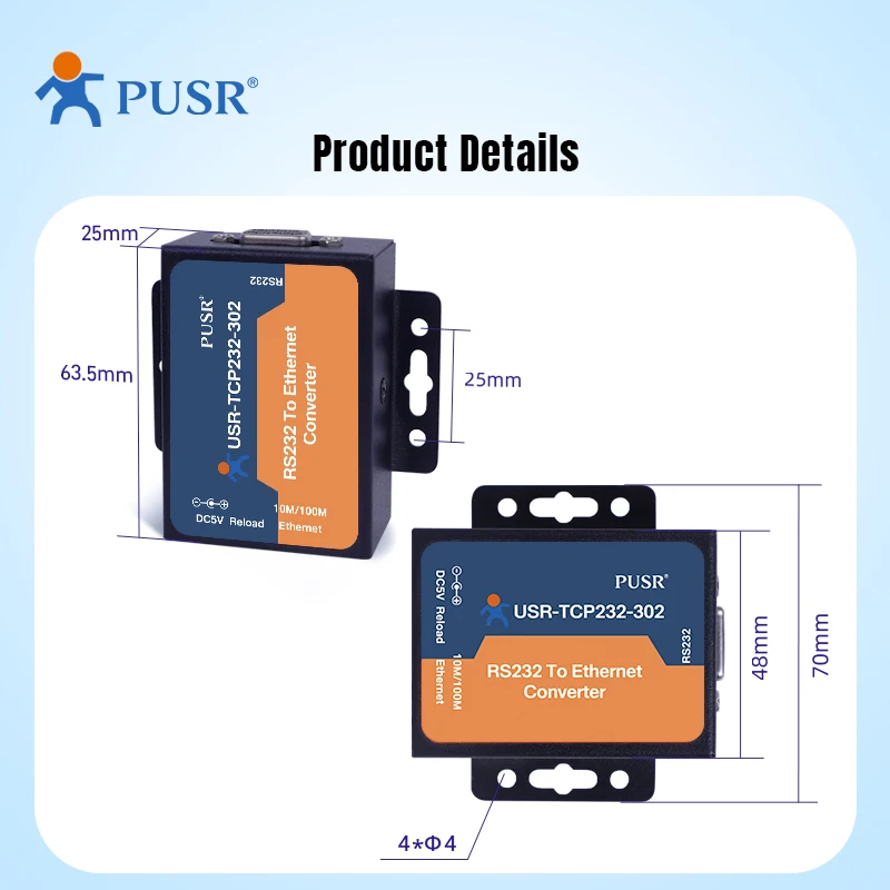 PUSR RS232 to Ethernet TCP IP support DNS DHCP Built-in webage Modbus Gateway USR-TCP232-302