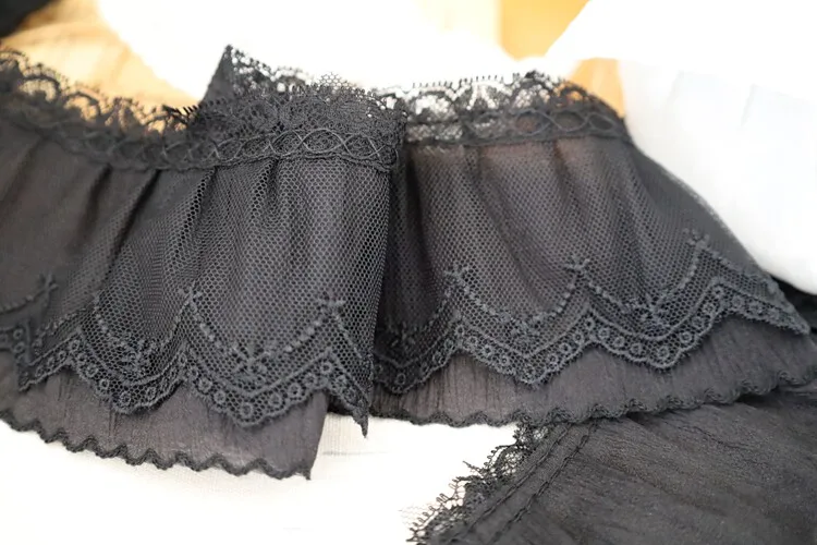 5 Meter. Breite 9 cm. Nicht elastisches, doppellagiges Plissee-Netz, bestickter Spitzensaum, Manschetten, Kragen, Materialien zum Nähen von Kleidungsstücken. – Detail 7