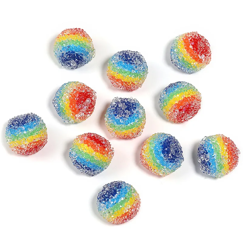 DIY Jewelry Findings Transparent Clear Resin Rhinestones Paved Rainbow Colors Stripes Resin Round Gumball Beads 18mm 25pcs