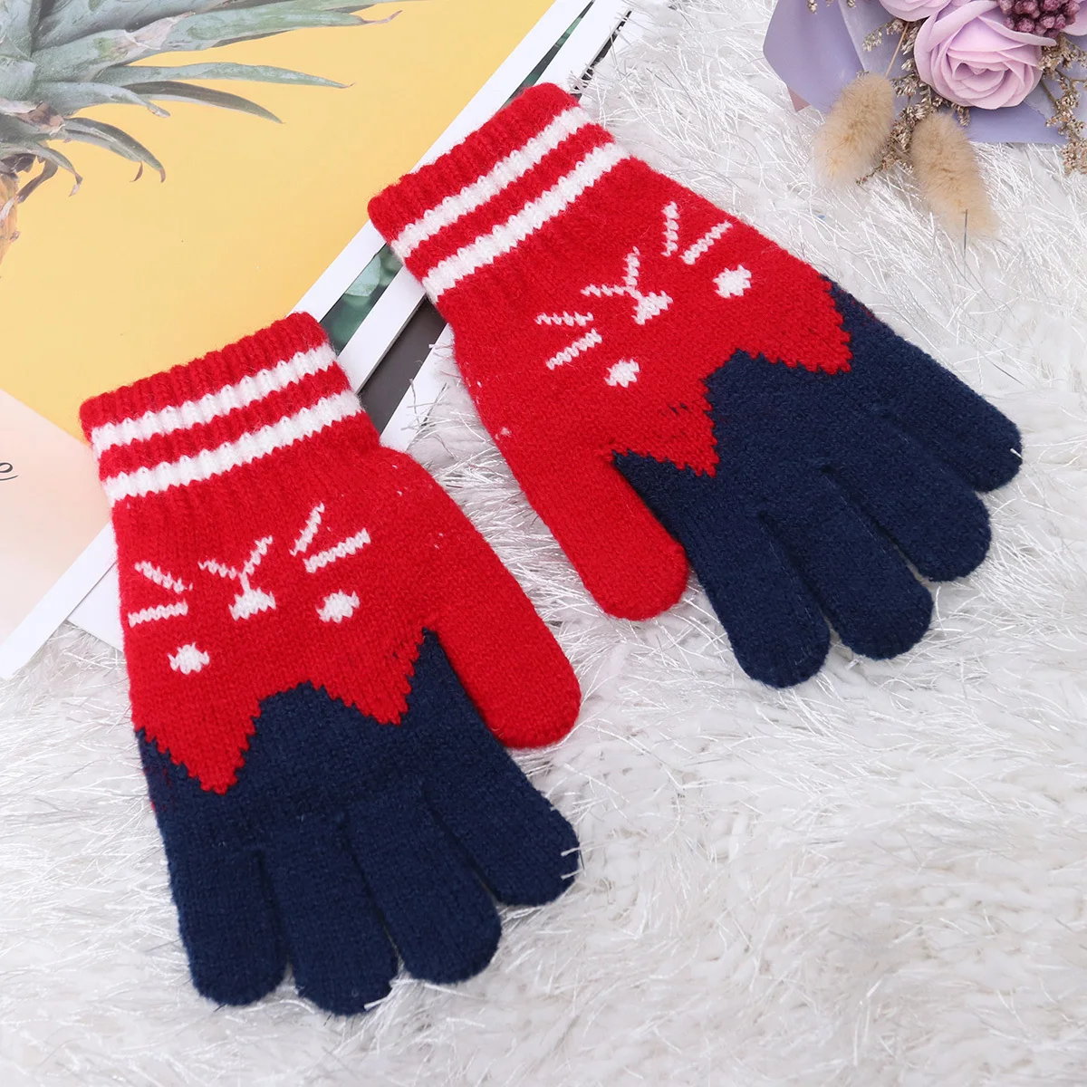 

Warm Winter Soft Imitation Wool Warm Winter Outdoor Knitted Gloves Glove Wool Snow Gloves 1 Pair