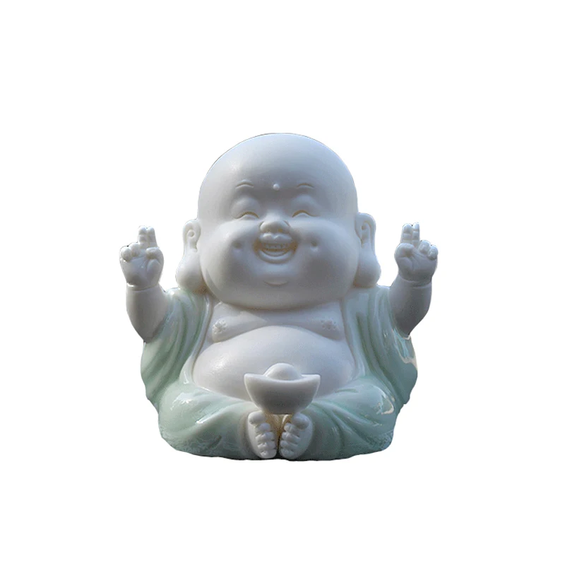 Ceramic Creative Cute Lucky Car Decoration Car Accessories Car Personality High-End Smiling Buddha Buddha Statue