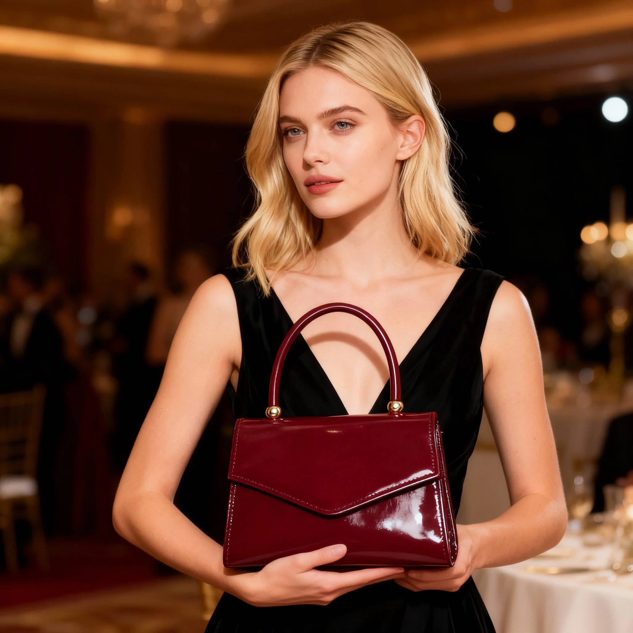 Retro glossy dress evening bag - niche design with adjustable cross-body strap and single shoulder strap and handle.