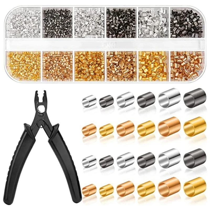 2200pcs Jewelry Crimp Beads with Crimping Pliers Alloy Crimp Tube Jewelry Beading Making Supplies for Making Drop shipping