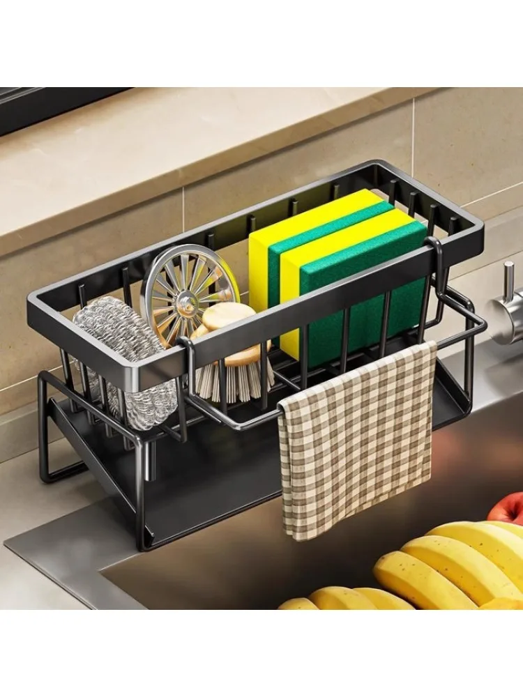 Keuken Sponshouder Afvoerrek Gootsteen Organizer voor Vaatdoek Scrubber Opslag met Ophanghaak - afbeelding 2