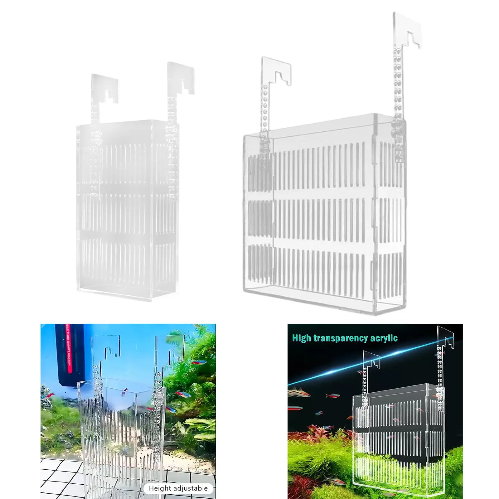 

Acrylic Hanging Aquarium Hatchery Adjustable Isolation Container Nursery Box for Guppy Fry and Fish Breeding