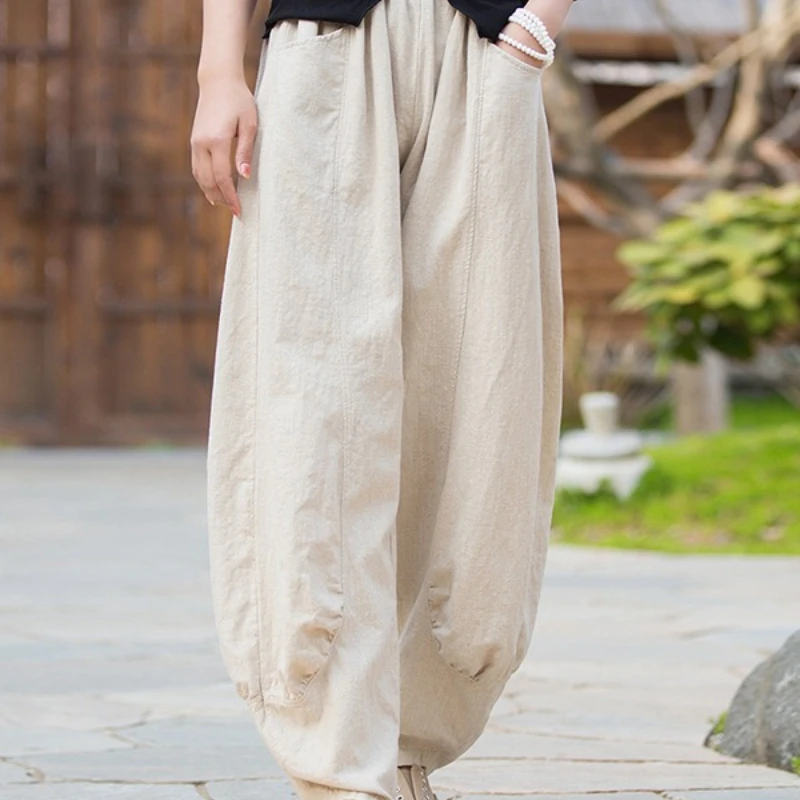 سراويل فانوس كاجوال فنية للسيدات من Krismile فضفاضة قابلة للتنفس وجيب مريح للربيع والصيف والإجازات اليومية