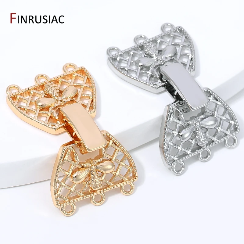 14K Gold Plated Brass 3-Row Pearl Clasps Connector for Jewelry,Multi-Strand Lock Claps for DIY Bracelet Necklace Making Findings view 6