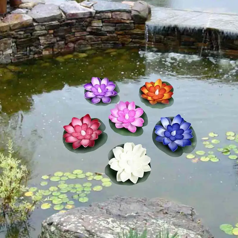 6Pcs LED Lotus Night Lamp Floating Water Sensor Flower Lamp Garden Fish Tank Decor Festive Party Accessories Wishing Lotus Light