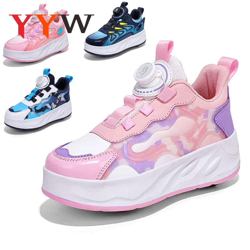 Children Kids Roller Skates Shoes Deformation Unisex Parkour Wheel Sneaker For Boys Girls Footwear Outdoor Trendy Casual Walking