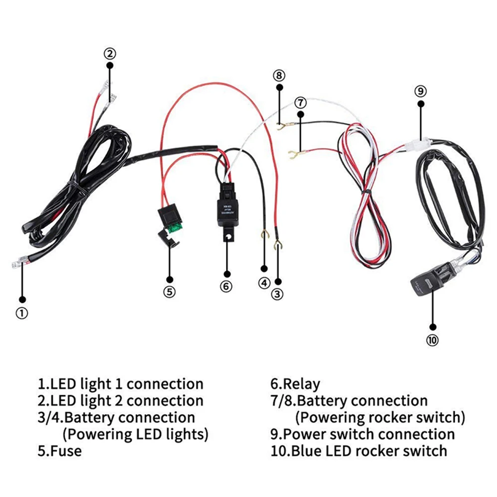 LED Light Bar Rocker Switch Wiring Harness 40A Relay Fuse Kit Dropshipping High Quality 12V SUV ATV Blue