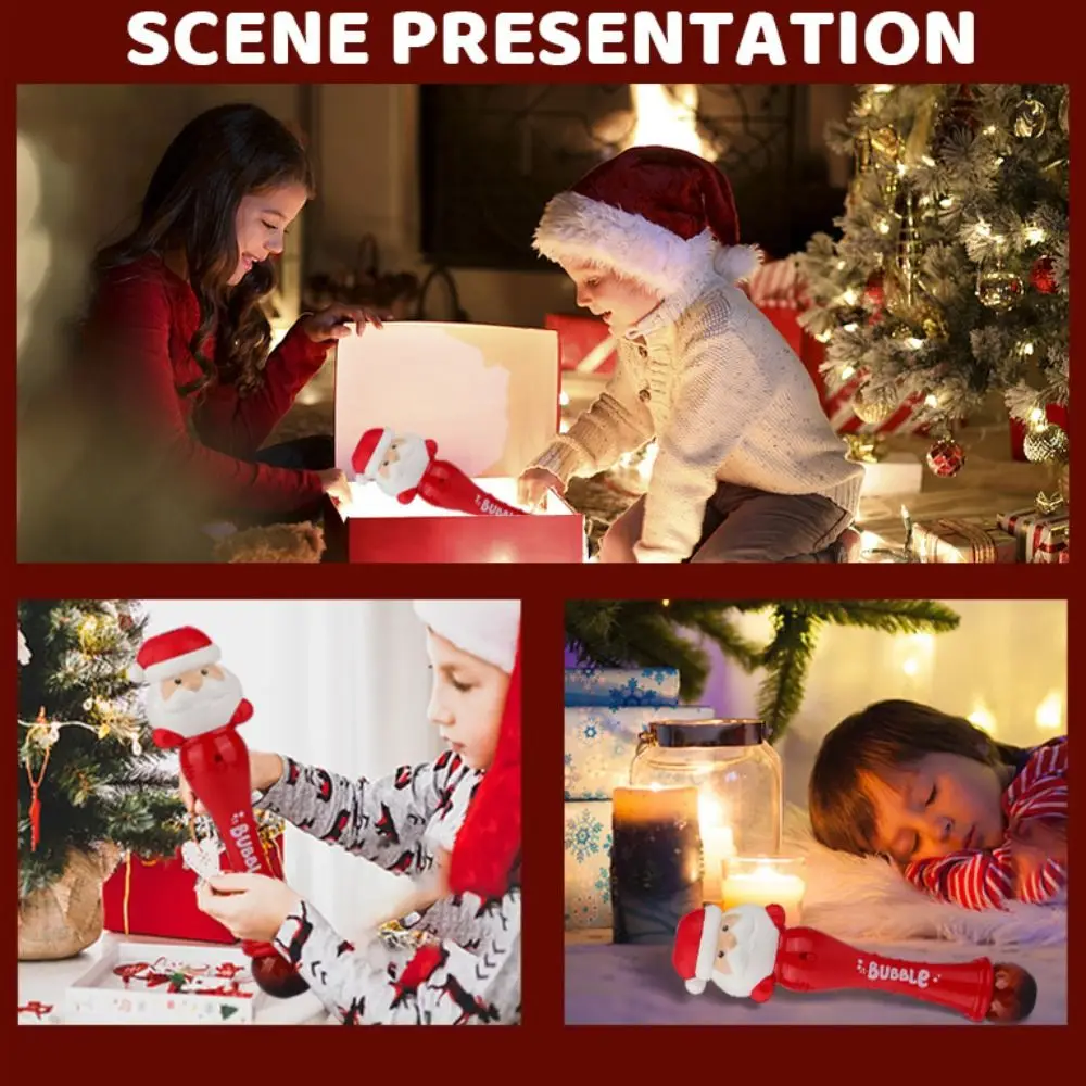 Plástico santa bolha soprando máquina varinha automática santa bolha varinha ao ar livre natal santa dos desenhos animados