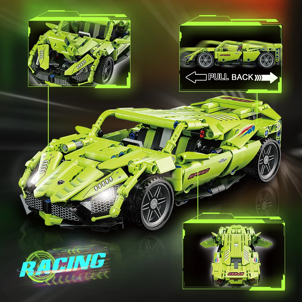 Nouveau modèle de course retirer 1:18 blocs de construction série de voiture 500 pièces jouets éducatifs véhicule de sport cadeau pour enfants garçon figurine d'action