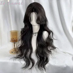EASTSECRET Super Long Black Wavy Synthetic Wigs with Bangs for Women Afro Dark Water Wave Cosplay Natural Hair Wig Heat Resistan