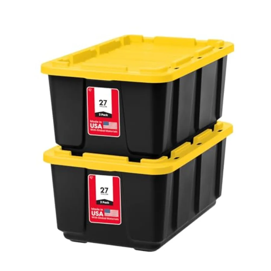 

7 Gallon Storage Bins with Lids Made in USA Heavy Duty Plastic Tote Containers for Truckbed Tool Box Organization Large