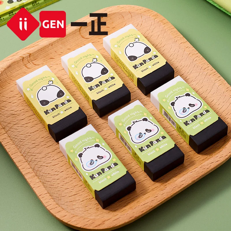 Iigen Stationery Kun Panda Style Black and white matching eraser Cartoon Panda Style Student pencil eraser Creative Stationery S