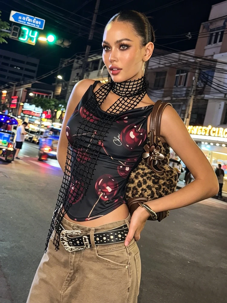 

Y2K Black Mesh Scarf Long Grid Choker Necklace for Women Streetwear Party Club Fashion Accessory