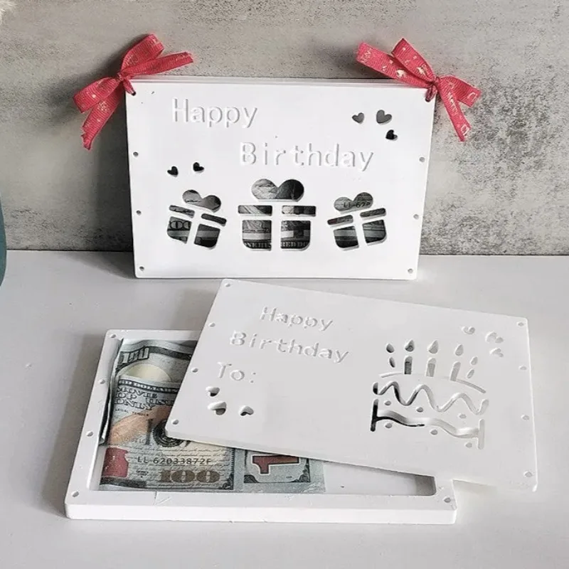 Birthday Gift Silicone Mold Star Happy Birthday Gift Box Pendant Molds Handmade Birth Money Gift Wallet Concrete Molds