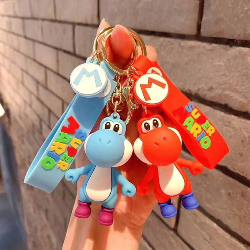 Super Mario Anime Figure Yoshi Kawaii Five Colors PVC Keychain Bag Keyring Ornament Accessories Children's Toys Birthday Gifts