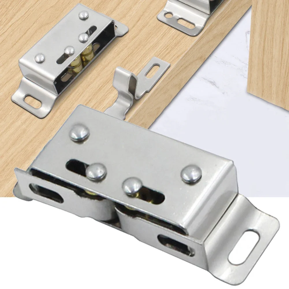 Cabinet Catches Door Close Latch Stainless Steel Double Roller Catch Hardware Magnetic Simple To Install High Quality