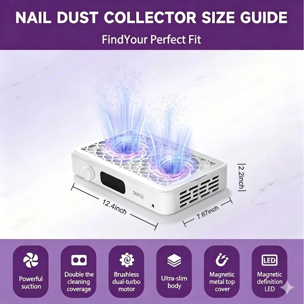 Turbine Brushless Nail Dust Collector Strong Suction Nail Vacuum Cleaner for Manicure With Double Fans for Two Hands