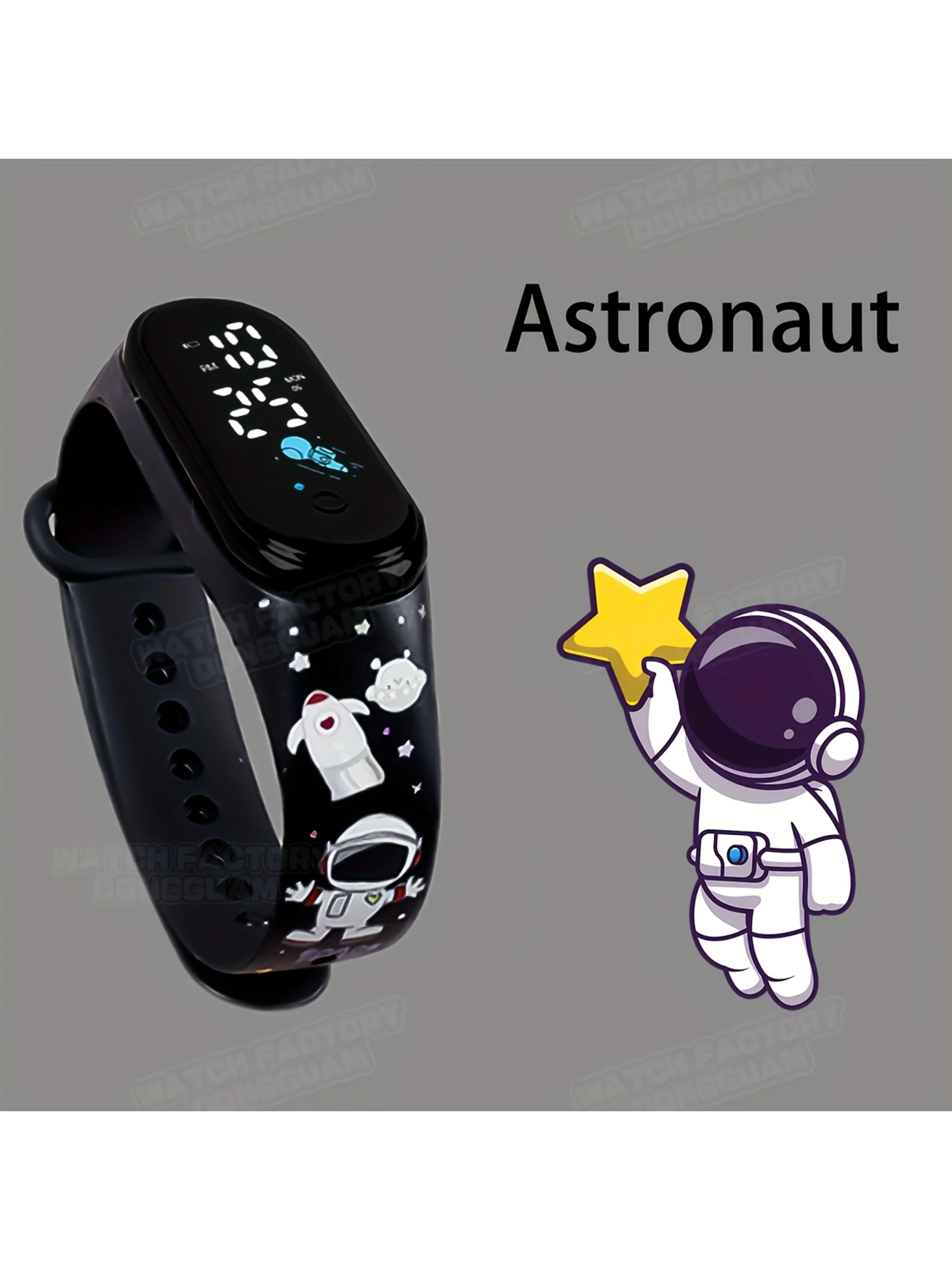 

Новый электронный браслет с мультяшной тематикой космонавта, разноцветный силиконовый ремешок, модные цифровые часы для студентов (мужчин и женщин), милый дизайн с принтом ракеты и планеты с радугой, экран высокой четкости отображает время, удобный матери