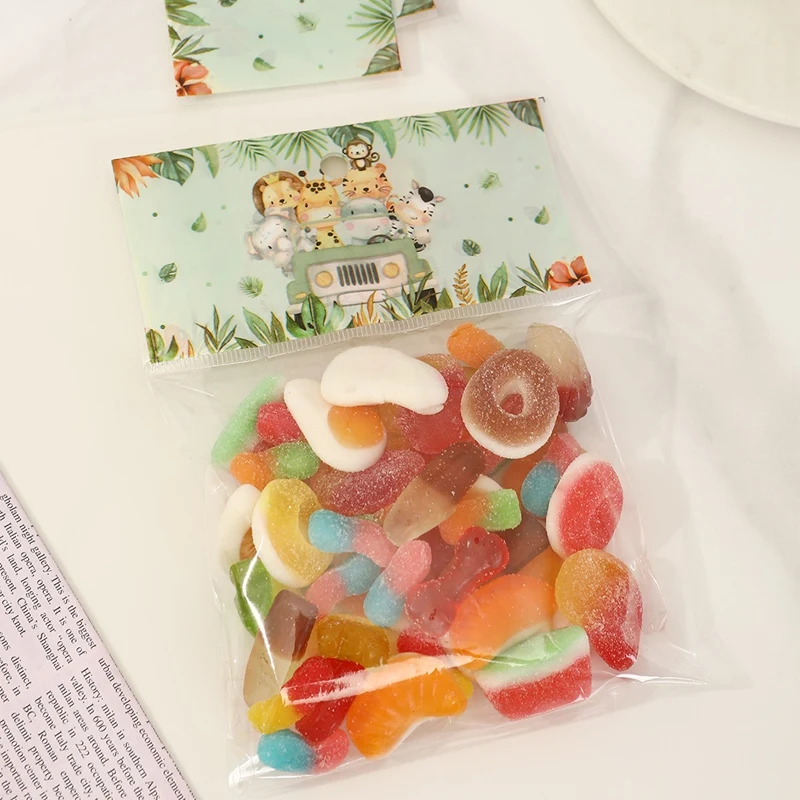 30/50 Stück Dschungeltier-Geschenktüten aus Kunststoff, selbstklebend, für die Dekoration von Erstgeburtstagsfeiern, Verpackungstüten für Schokolade, Snacks und Süßigkeiten – Detail 7
