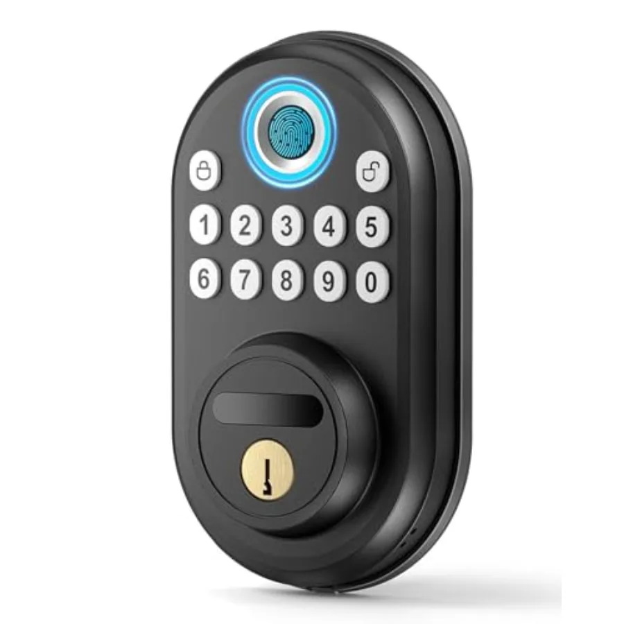 

Front Door Fingerprint Door Lock with Keypad - Stainless Steel Black Smart Deadbolt for Home Security, Auto Locking, Easy Insta
