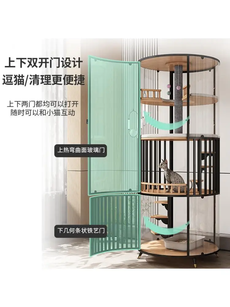 Large Panoramic Glass Cat Villa, Solid Wood, Household Cat Cabinet, Indoor Cat Cage, Oversized, Free Space