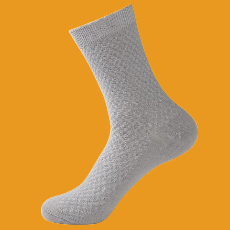 Calcetines de fibra de bambú para hombre, medias de tubo medio con patrón de doble aguja, a cuadros pequeños, transpirables y cómodos, 5/10 pares