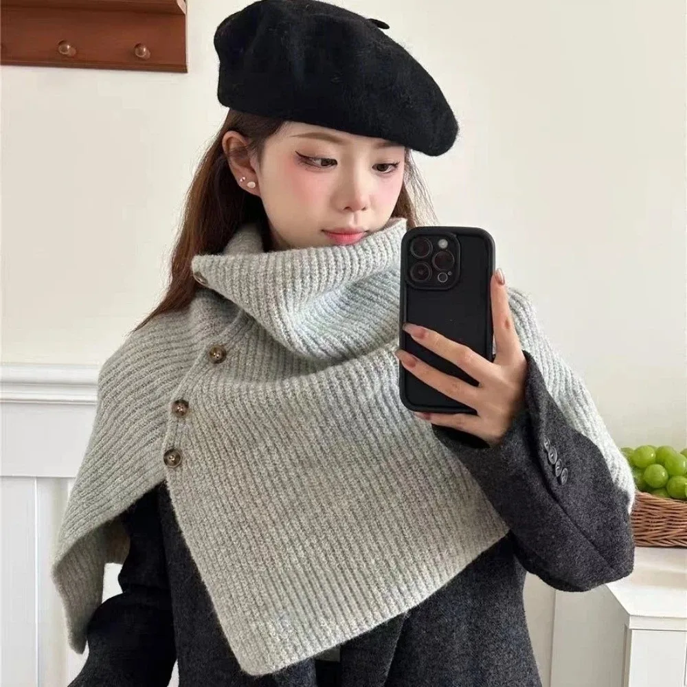 

Fashion Winter Pullover Scarf Knitted High Collar Turtleneck Shawl Warm Button Design Scarf False Collar Clothes Accessories