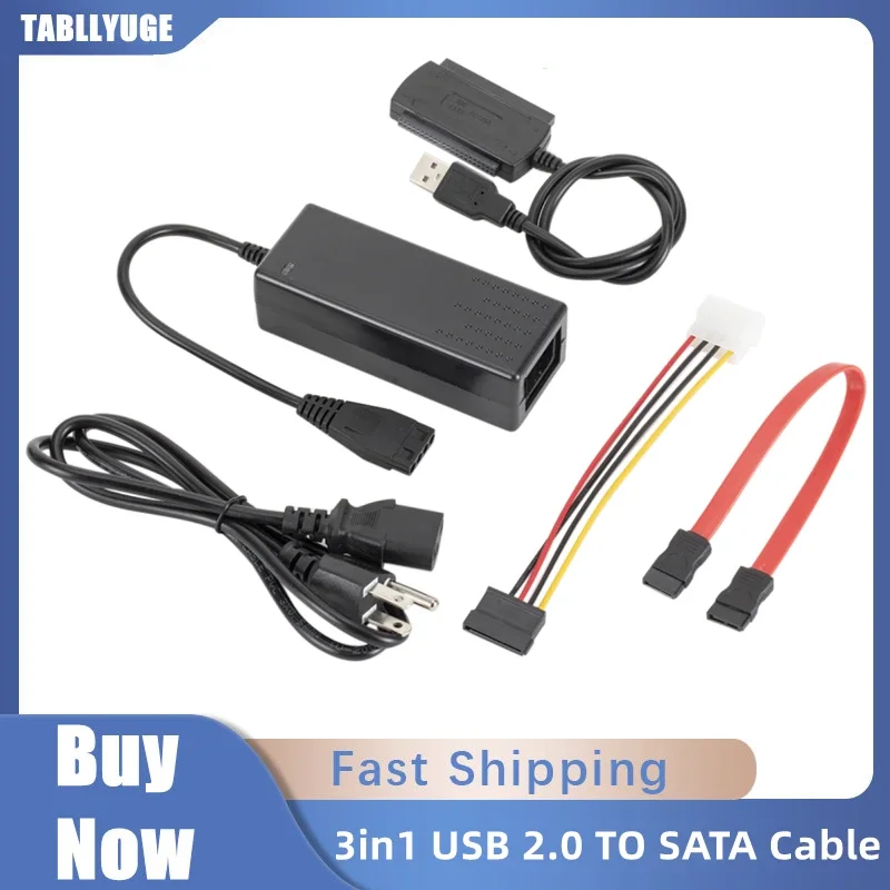 

3in1 USB 2.0 IDE To SATA Adapter Converter Cable For 2.5/3.5 Inch Hard Drive With External AC Power Adapter for Laptop Converter