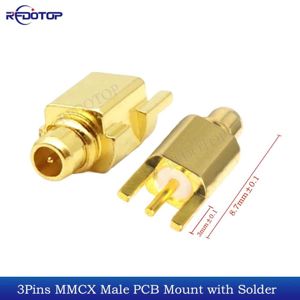 

10Pcs/Lot 3-Pins MMCX Male Plug Connector PCB Mount With Solder Straight 50 Ohm Gold plated 3 Pins MMCX RF Connector