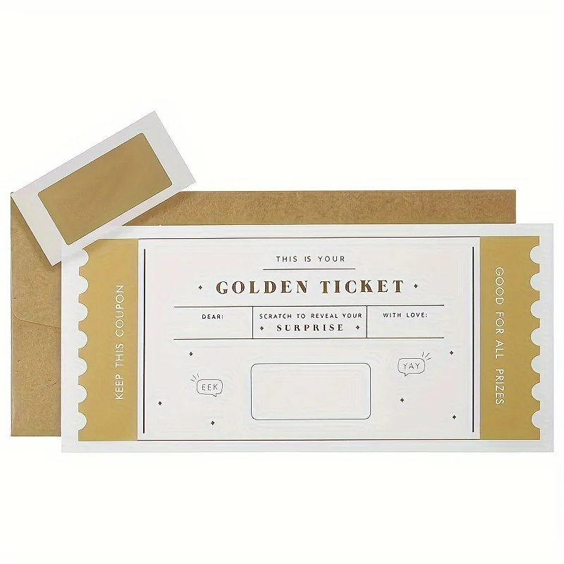 5szt Golden Ticket Scratch Card Reveal Surprise Prezent świąteczny, prezent do majsterkowania