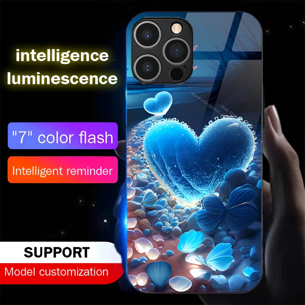 Cute Beach Pebbles Luminous Phone Case LED Light Glass Shockproof Cover For Samsung S25 S24 S23 S22 S21 S20 FE Note Plus Ultra