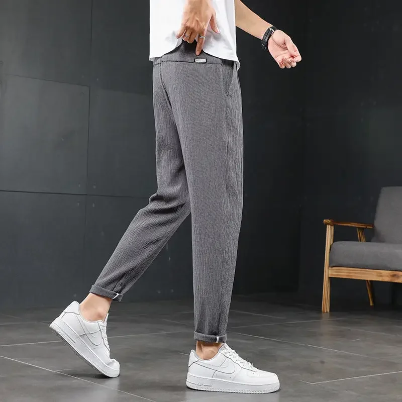 2024 Spring Autumn Business Casual Pants Men Elastic Waist Frosted Fabric Casual Trousers Formal Social Suit Pant Costume Homme