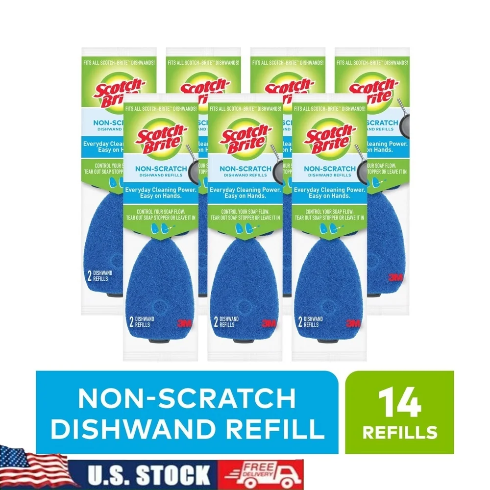 

Non-Scratch Dishwand Refill Heads 14 Count Value Pack Eco-Friendly Scrubbing Fibers Safe Cookware Countertops Showers Easy Soap