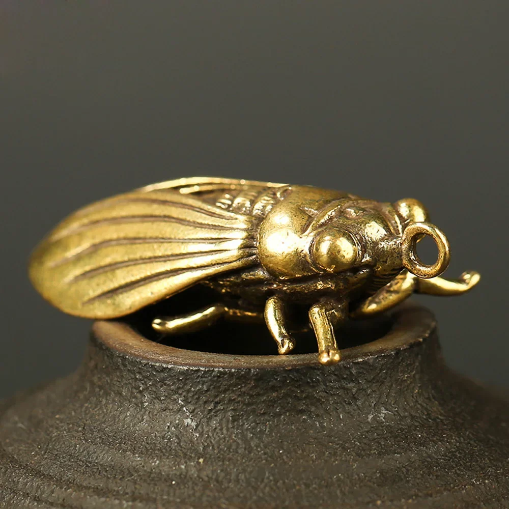 Handmade Brass Cicada Statue Creative Pure Brass Collection Exquisite Ornaments Polished Smooth Round And Lovely