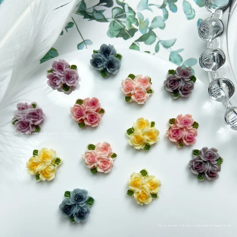 Rainbow gradient three rose resin flower shape nail art design resin flat back DIY decoration scrapbooking embellishments 30pcs-