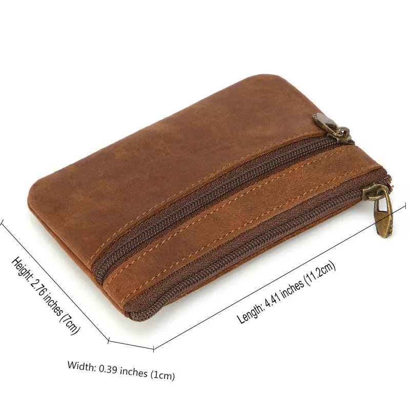 GENODERN Vintage Crazy Horse Leather Men\'s Coin Purse Genuine Leather Zipper Coin Wallet Retro Key Holder Small Money Bag