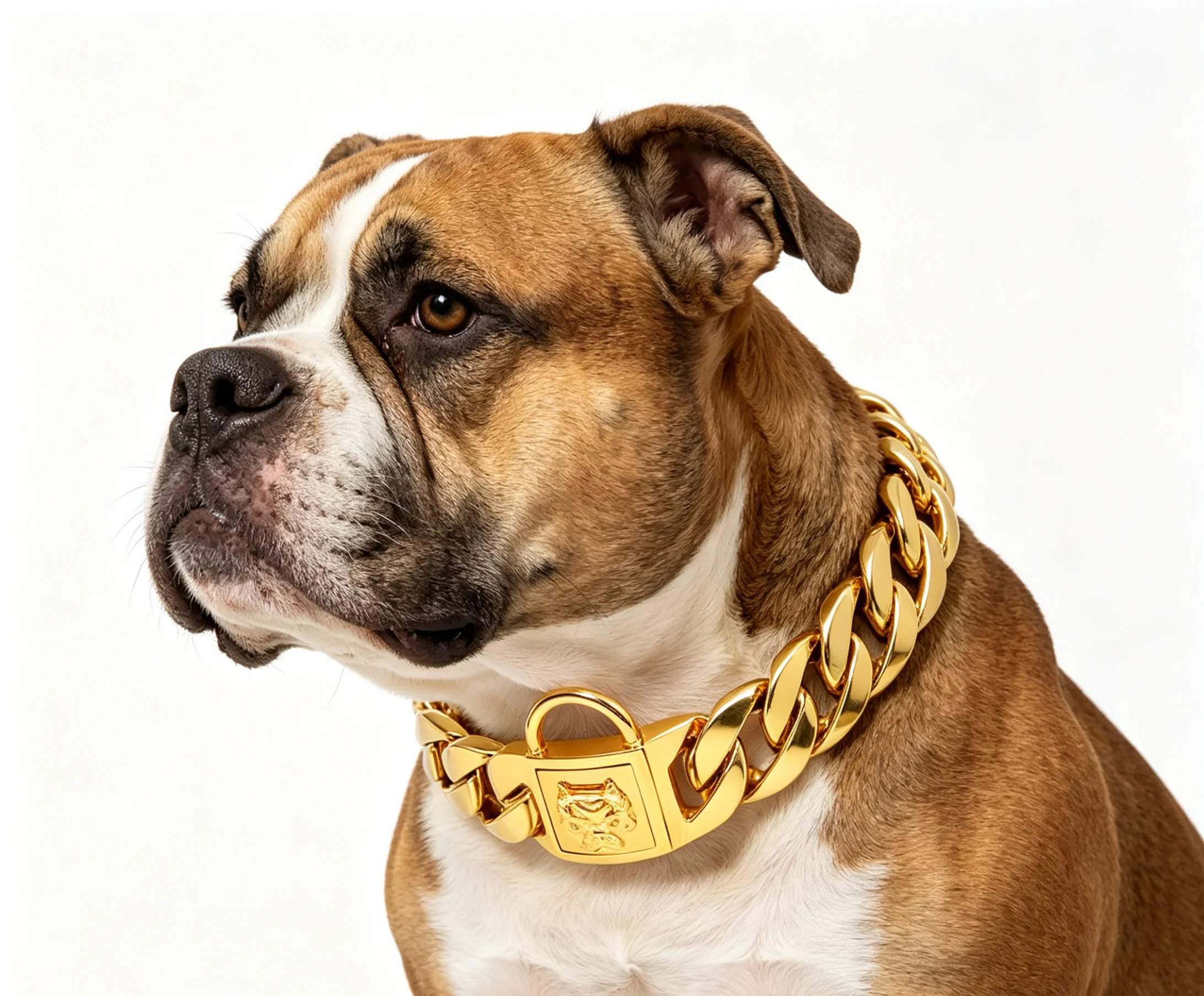 

PMGPET 32mm Metal Collar Gold Chain Stainless Steel Dog Head Buckle Pet Choker Lead for Big Dogs Bully Pitbull Dog Supplies